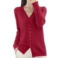 thumbnail image 1 of Fiaer Long Sleeve Knit Cardigan Sweaters for Women Lightweight Comfort Versatile Button Down V-Neck Solid Tops Red XL, 1 of 3