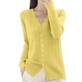 thumbnail image 1 of Fiaer Long Sleeve Knit Cardigan Sweaters for Women Lightweight Comfort Versatile Button Down V-Neck Solid Tops Yellow XXL, 1 of 3