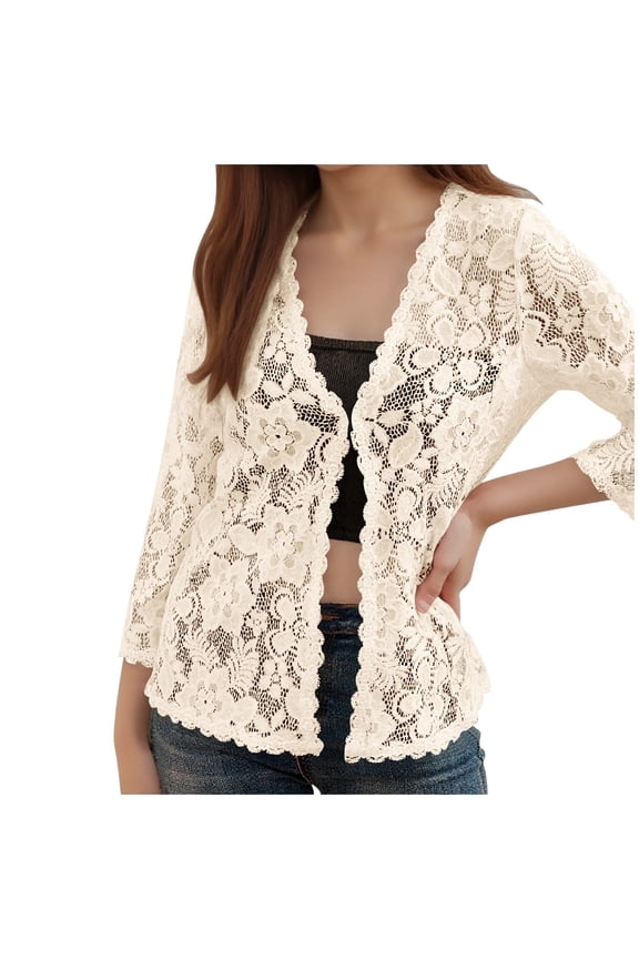 .Long Sleeve Lace Beach Cover up for Women.Womens Plus Size Hollow out Casual Trendy Loose Fit Going out Tops Beige XL