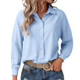 thumbnail image 1 of Fiaer,Long Sleeve Shirts for Women,Womens Button down V Neck Blouses ,Women's Loose Fit Casual Trendy Lapel Collared Tops Blue S, 1 of 5