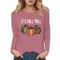 thumbnail image 1 of Fiaer,Long Sleeve Tshirt Halloween T-Shirt for Adult Women Crew Neck Plus Size Pumpkin Printed Loose Fit Casual Tops Pink S, 1 of 4