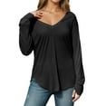 thumbnail image 1 of Fiaer,Long Sleeve V Neck Tshirts for Women,Womens Plus Size Loose Fit Casual T Shirts,Women's Trendy Going out Basic Tops Black S, 1 of 6