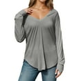 thumbnail image 1 of Fiaer,Long Sleeve V Neck Tshirts for Women,Womens Plus Size Loose Fit Casual T Shirts,Women's Trendy Going out Basic Tops Grey L, 1 of 6