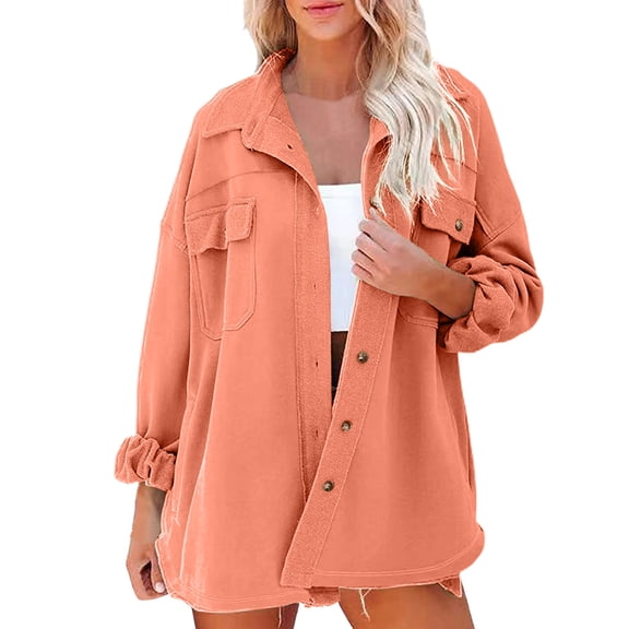 Fiaer,Loose Fit Button down Shirts for Women,Womens Casual Long Sleeve Trendy Blouses,Women's V Neck Lapel Collared Lightweight Tops with Pockets Orange S
