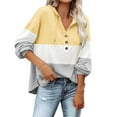 thumbnail image 1 of Fiaer,Loose Fit Color Blocking Hoodies for Women,Womens Buttons V Neck Long Sleeve Plus Size Drawstring Casual Trendy Hooded Sweatshirts Yellow S, 1 of 5