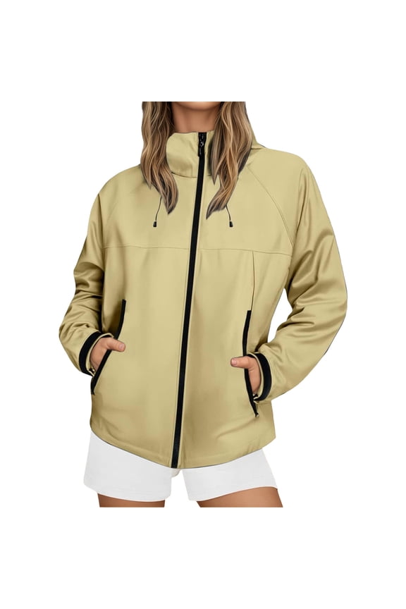 ,Loose Fit Full Zip Softshell Jackets for Women,Womens Oversized Lightweight Windbreaker Tops with Hooded,Women's Packable Drawstring Outerwears with Pockets Yellow XL
