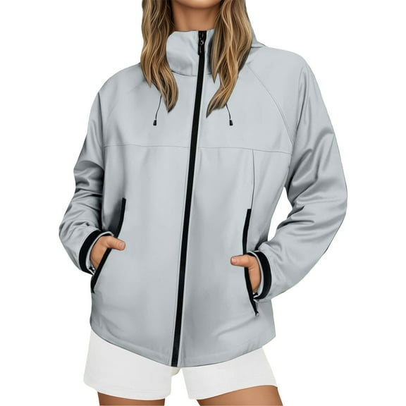 Fiaer Rain Jacket Women Waterproof Windbreaker Hooded Tops Oversized Full Zip up Long Sleeve Lightweight Outdoor Jackets Grey XXXL