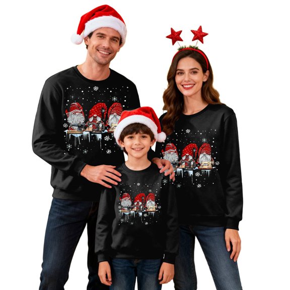 Fiaer Matching Family Christmas Sweatshirts Crew Neck Funny Graphic Pullovers Plus Size Long Sleeve Warm Tops Men S