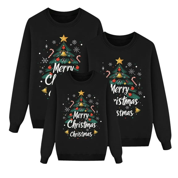 Fiaer Matching Family Christmas Sweatshirts Xmas Funny Plus Size Pullover Long Sleeve Holiday Loose Fit Trendy Tops Dad XXL