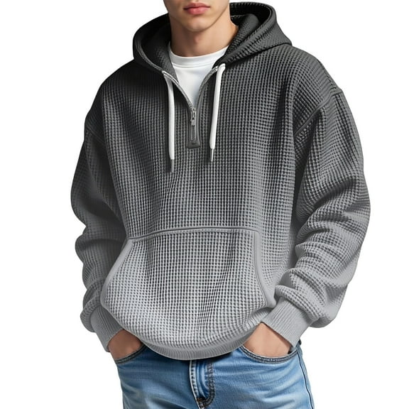 Fiaer Men's Hoodies Quarter Zip Oversized Waffle Hooded Sweatshirts Long Sleeve Loose Fit Gradient Trendy Tops with Pocket A XS