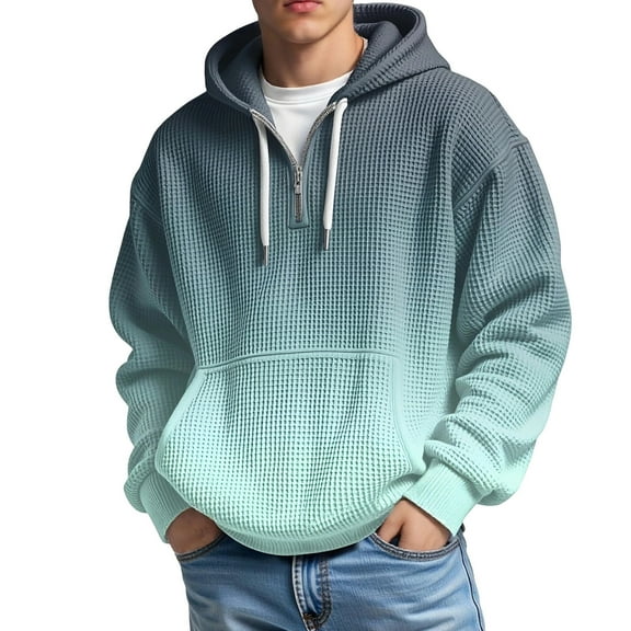 Fiaer Men's Hoodies Quarter Zip Oversized Waffle Hooded Sweatshirts Long Sleeve Loose Fit Gradient Trendy Tops with Pocket B XXXXXL