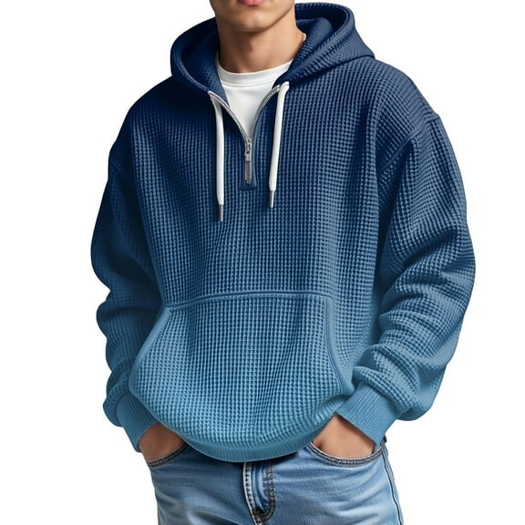 Fiaer Men's Hoodies Quarter Zip Oversized Waffle Hooded Sweatshirts Long Sleeve Loose Fit Gradient Trendy Tops with Pocket F XS