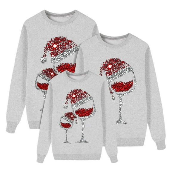 Fiaer Merry Christmas Family Sweatshirts Shine Glass Graphic Long Sleeve Trendy Xmas Pullover Baggy Crew Neck Lightweight Comfort Holiday Tops Kid 100