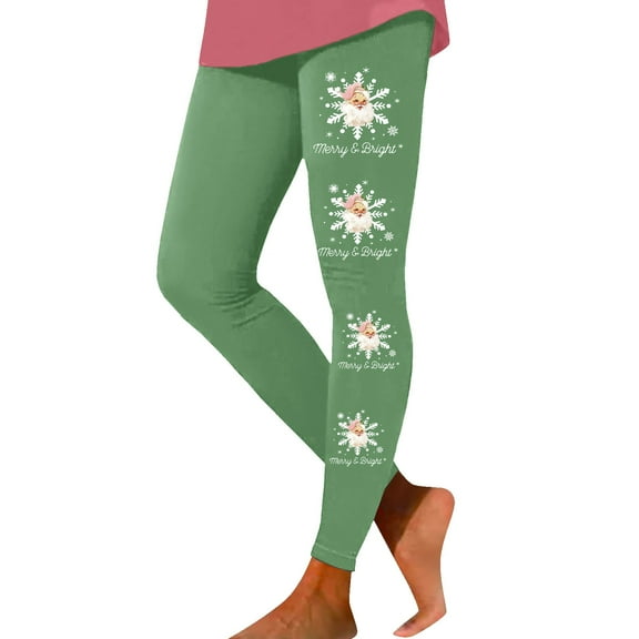 Fiaer Merry Christmas Leggings for Women Santa Snowflake Graphic Plus Size Pants High Waisted Cozy Pink Tight Trousers Green XXL
