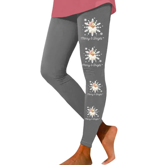 Fiaer Merry Christmas Leggings for Women Santa Snowflake Graphic Plus Size Pants High Waisted Cozy Pink Tight Trousers Grey XXL