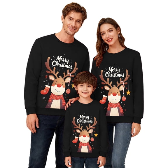 Fiaer Merry Christmas Sweatshirts for Family Trendy Baggy Funny Reindeer Graphic Xmas Pullover Crew Neck Long Sleeve Warm Holiday Tops Kid 130
