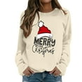 thumbnail image 1 of Fiaer Merry Christmas Sweatshirts for Women Santa Hat Plus Size Pullover Baggy Long Sleeve Trendy Crew Neck Tops Beige XL, 1 of 4