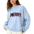 thumbnail image 1 of Fiaer Merry Christmas Womens Sweater Oversized Trendy Warm Knitted Pullover Long Sleeve Loose Fit Crew Neck Casual Xmas Tops Light Blue XL, 1 of 5