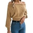 thumbnail image 1 of Fiaer Off the Shoulder Womens Cropped Sweater Long Sleeve Casual Knitted Pullover Fashion Chunky Cozy Tops for Cold Weather Khaki XL, 1 of 5