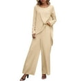 thumbnail image 1 of Fiaer,Oversized Asymmetric Hem Lounge Wear Sets for Women,2 Piece Set for Crew Neck T Shirts and Palazzo Elastic Waisted Pants,Womens Loose Fit Solid Color Outfits Set Light Yellow XL, 1 of 6