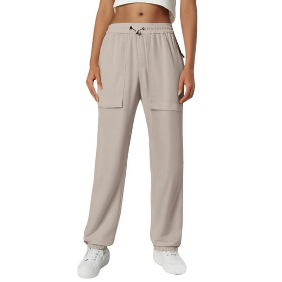 Fiaer,Oversized Cargo Sweatpants for Women,Ladies Drawstring Baggy Pants with Pockets,Womens Straight Leg Pure Hiking Running Trousers Coffee XL