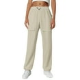 thumbnail image 1 of Fiaer,Oversized Cargo Sweatpants for Women,Ladies Drawstring Baggy Pants with Pockets,Womens Straight Leg Pure Hiking Running Trousers Khaki M, 1 of 3