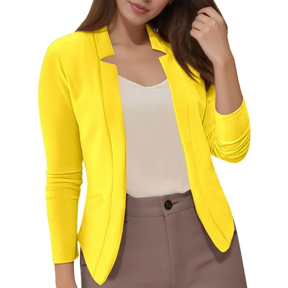 Fiaer,Oversized Dressy Blazer for Women,Womens Slim Fit Trendy Business Tops,Women's Casual Comfy Solid Color Outwear Yellow XL
