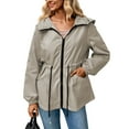 thumbnail image 1 of Fiaer,Oversized Full Zip Hooded Jackets for Women,Women's Drawstring Loose Fit Windproof Tops,Ladies Long Sleeve Lightweight Outerwear with Pockets Khaki XL, 1 of 9