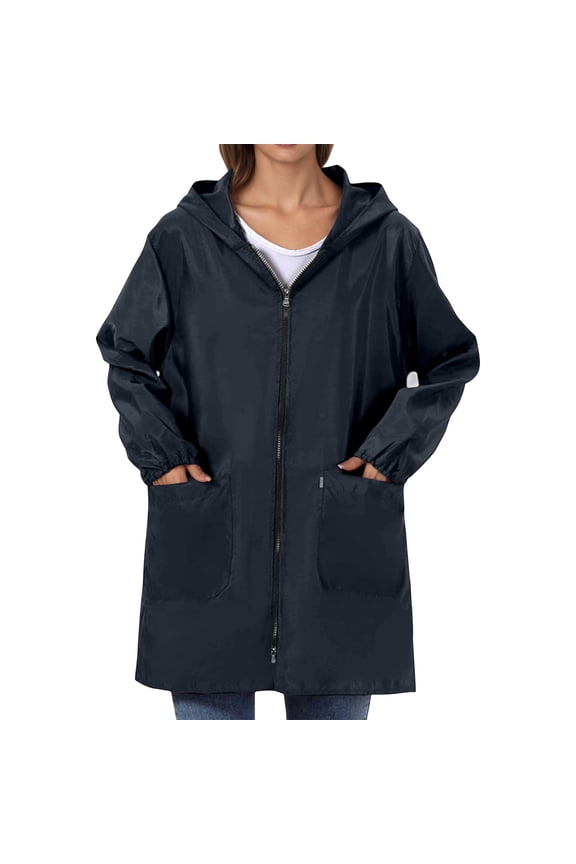 ,Oversized Full Zip Long Hooded Jackets for Women,Women's Windbreaker Lightweight Long Sleeve Casual Trendy Tops with Pockets Navy XXXXXXL