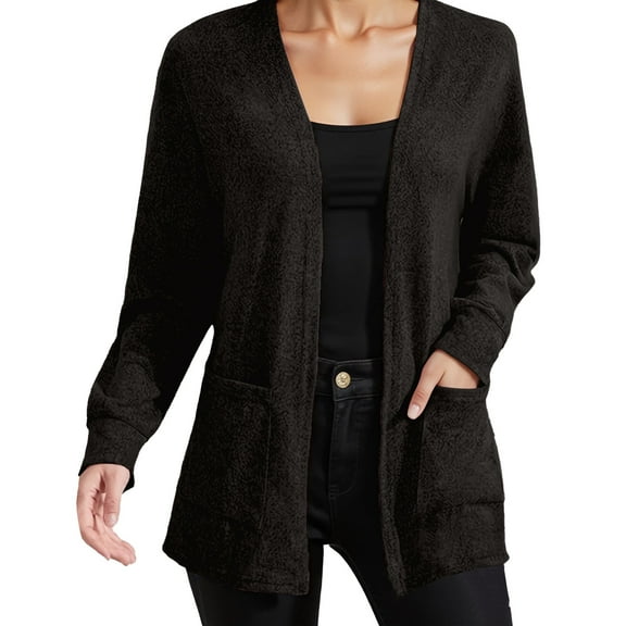 Fiaer.Oversized Long Sleeve Lightweight Cardigan for Women.Womens Loose Fit Casual Fashion Open Front Solid Color Tops with 2 Pockets Black XXXL