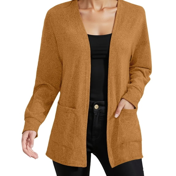 Fiaer.Oversized Long Sleeve Lightweight Cardigan for Women.Womens Loose Fit Casual Fashion Open Front Solid Color Tops with 2 Pockets Brown XXXXL