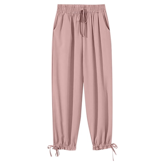 Fiaer,Oversized Loose Fit Casual Pants for Women,Ladies Elastic Waist Hem Lace up Trousers,Women's Lounge Solid Color Joggers for Running Going out Hiking Pink XXXL