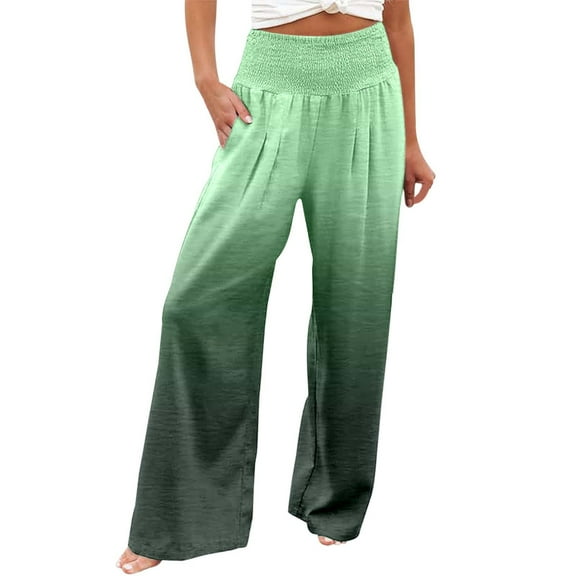 Fiaer,Oversized Loose Fit Palazzo Pants for Women,Ladies High Waist Stretch Trousers,Womens Color Blocking Trendy Comfy Slacks with 2 Pockets Dark Green M