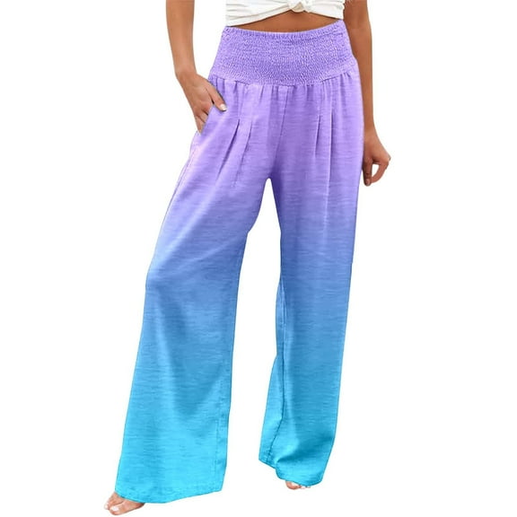 Fiaer,Oversized Loose Fit Palazzo Pants for Women,Ladies High Waist Stretch Trousers,Womens Color Blocking Trendy Comfy Slacks with 2 Pockets Sky Blue M