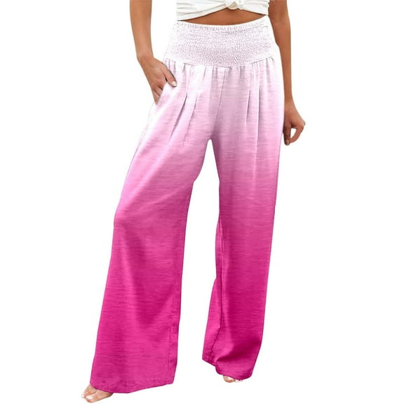 Fiaer,Oversized Loose Fit Palazzo Pants for Women,Ladies High Waist Stretch Trousers,Womens Color Blocking Trendy Comfy Slacks with 2 Pockets Pink L