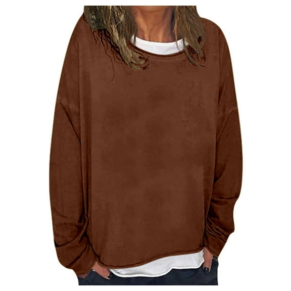 Fiaer,Oversized Loose Fitting Sweatshirts for Women Casual Cute Crew Neck No Hooded Hoodies Solid Fall Pullover Workout Plain Y2k Comfort Tops Brown XXL