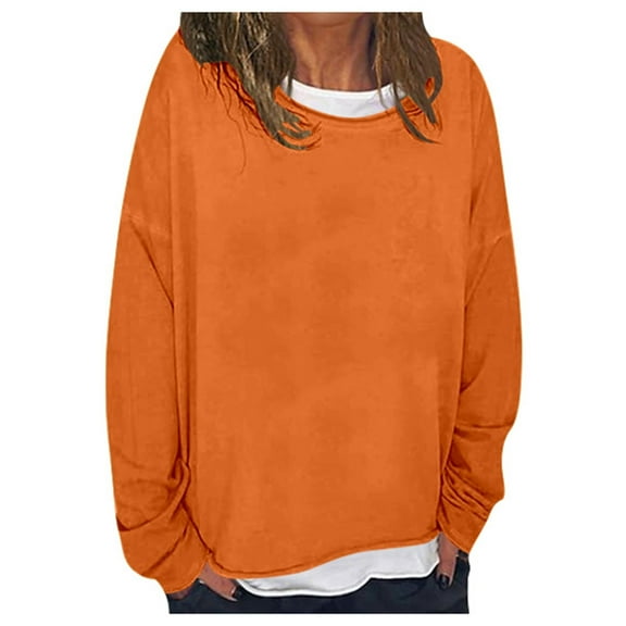 Fiaer,Oversized Loose Fitting Sweatshirts for Women Casual Cute Crew Neck No Hooded Hoodies Solid Fall Pullover Workout Plain Y2k Comfort Tops Orange XXL