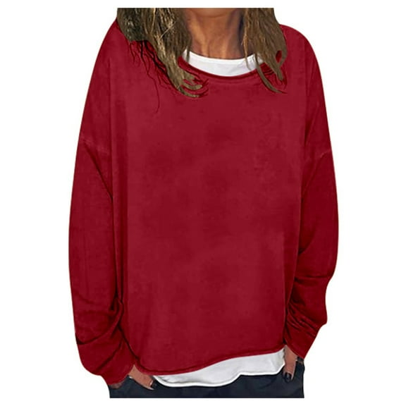 Fiaer,Oversized Loose Fitting Sweatshirts for Women Casual Cute Crew Neck No Hooded Hoodies Solid Fall Pullover Workout Plain Y2k Comfort Tops Red XL
