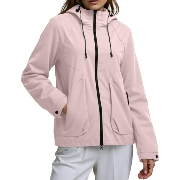 Fiaer,Oversized Softshell Jackets for Women,Womens Windproof Loose Fit Full Zip Long Sleeve Hiking Mountaineering Hooded Tops with Pockets Pink S