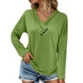 thumbnail image 1 of Fiaer.Oversized Tshirts for Women.Womens V Neck Long Sleeve T Shirts.Women's Casual Trendy Side Button Decor Going out Tops Green M, 1 of 6