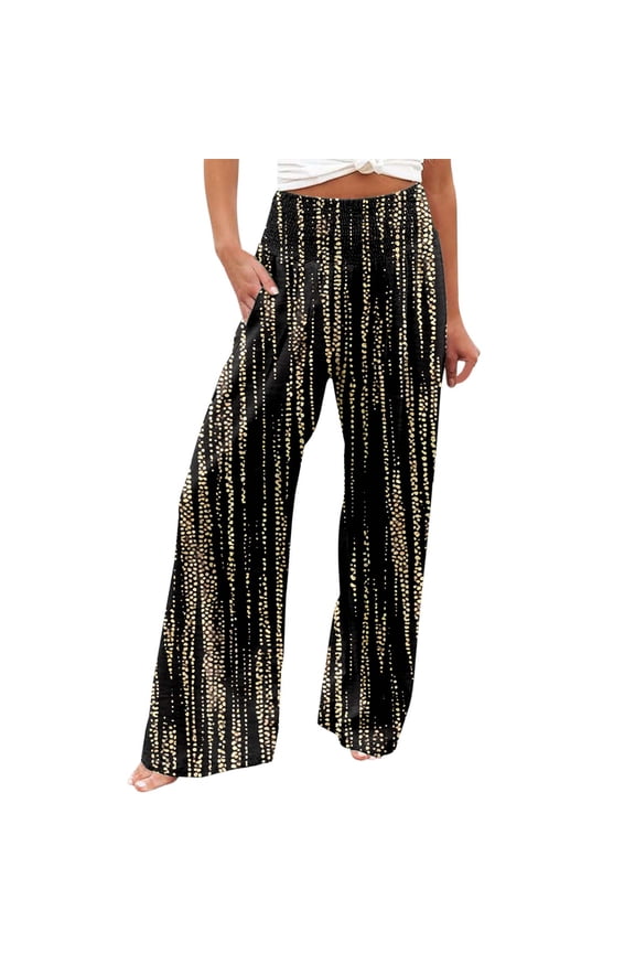 Oversized Wide Leg Pants for Women Floral Printed High Waisted Trousers Casual Trendy Loose Fit Breathable Slacks with Pockets Black1 XXL