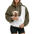 thumbnail image 1 of Fiaer Pet Pouch Hoodie for Women Animal Holder Long Sleeve Hooded Sweatshirts Plus Size Baggy Color Blocking Drawstring Tops with Pockets Army Green XXL, 1 of 6