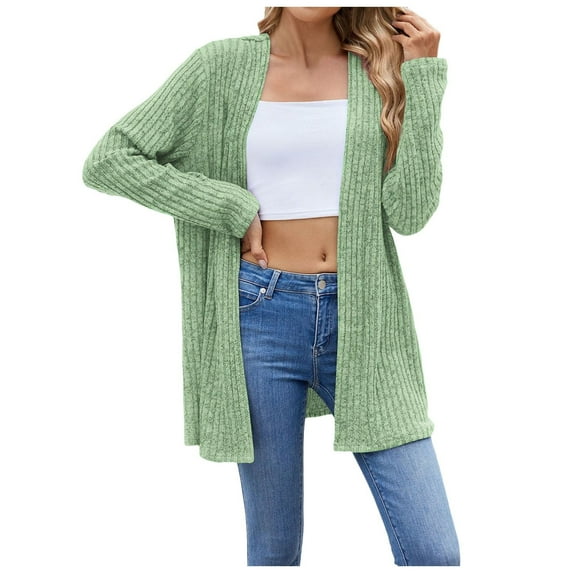Fiaer Plus Size Cardigans Sweaters for Women Long Sleeve Solid Color Fashion Loose Fit Cozy Open Front Tops Green L
