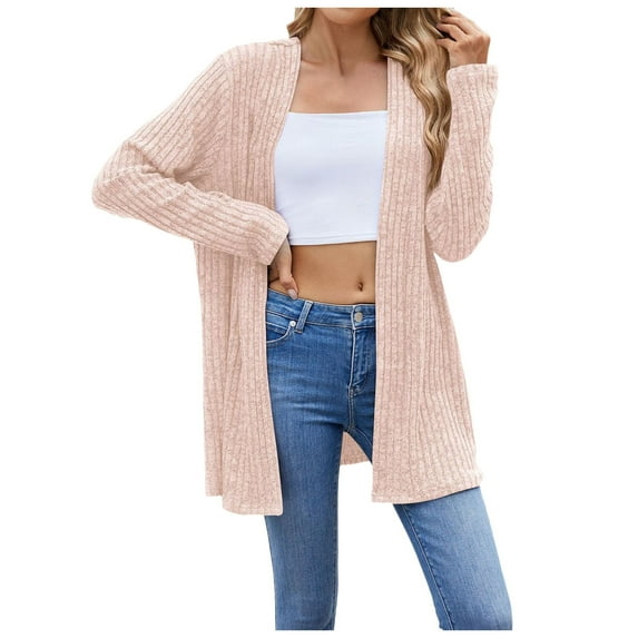 Fiaer Plus Size Cardigans Sweaters for Women Long Sleeve Solid Color Fashion Loose Fit Cozy Open Front Tops Pink S