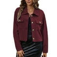 thumbnail image 1 of Fiaer Plus Size Casual Cropped Jackets Women Corduroy Button down Shirt Fashion Comfort Trendy Lapel Collared Tops Wine XXL, 1 of 7
