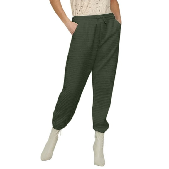 Fiaer,Plus Size Waffle Joggers for Women,Women's Baggy Elastic Waist Lounge Pants,Womens Comfort Casual Trendy Trousers with Pockets Army Green XXL