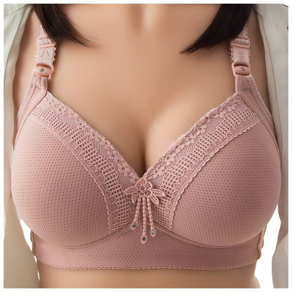 Fiaer Push up Bras for Women Support No Underwire Lace Adjustable Straps Comfort Bra for All Seasons Light Pink 36