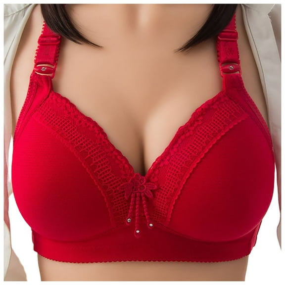 Fiaer Push up Bras for Women Support No Underwire Lace Adjustable Straps Comfort Bra for All Seasons Red 44