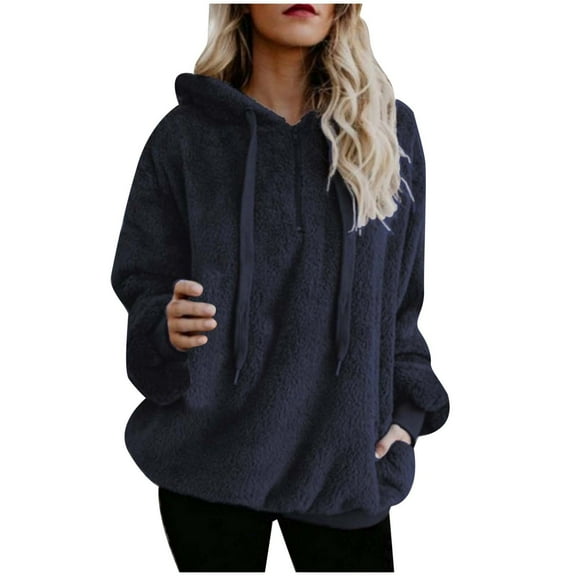 Fiaer,Quarter Zip Hoodies for Women,Oversized Long Sleeve Hooded Sweatshirts Loose Fit Casual Trendy Drawstring Hooded Pullovers with Pocket Navy XXL
