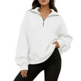 thumbnail image 1 of Fiaer Quarter Zip Pullover Women Plus Size Loose Fit V Neck Trendy Sweatshirts Long Sleeve Lapel Collared Casual Comfort Pocket Tops White XL, 1 of 7
